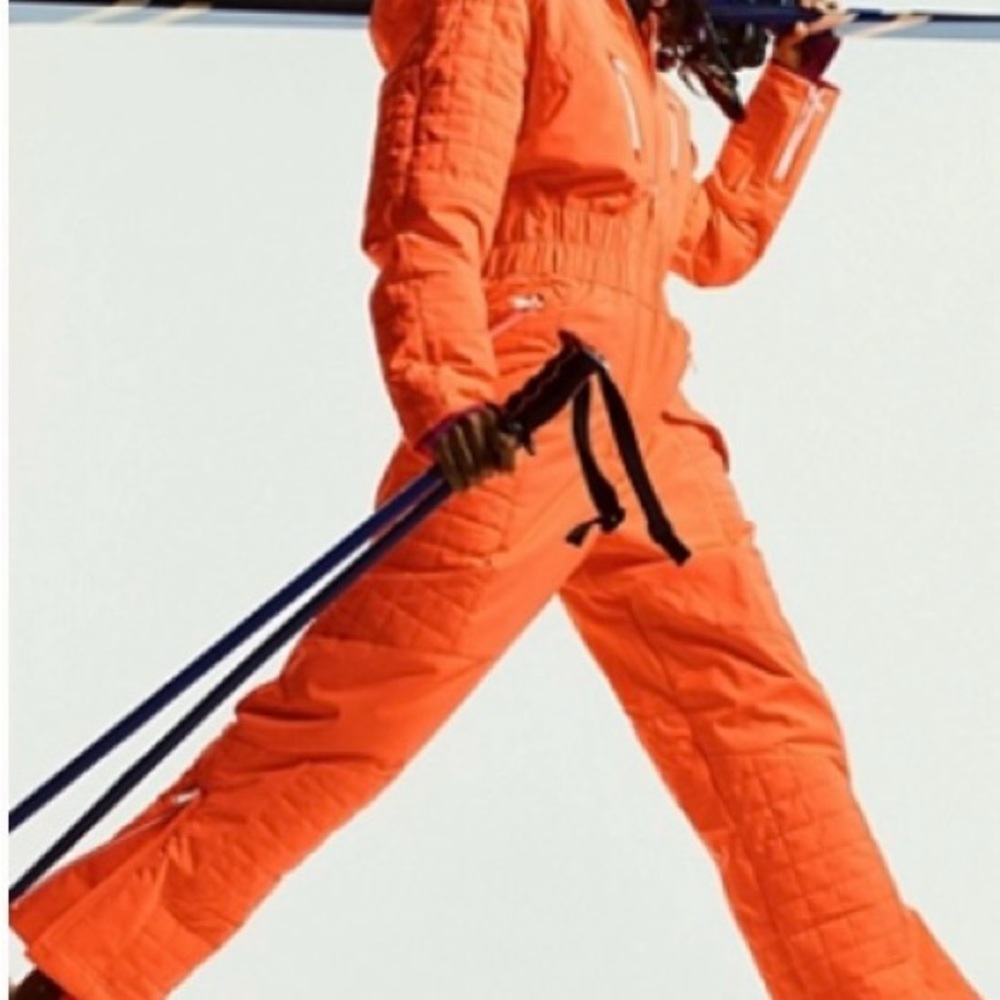 Free People Neon Orange Quilted Ski/Snowboard Jumpsuit
